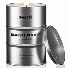 M&SENSE Scented Candle, Eucalyptus Mint Medium Jar Candle for Men, 60 Hours Slow Burning Natural Soy Candles 11.3oz, Stress Relief Aromatherapy Candles Home Decor, Valentines Day Gifts for Him