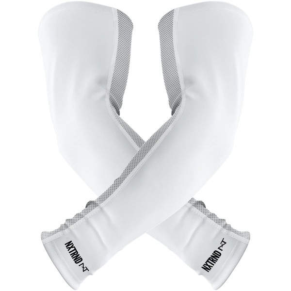 Nxtrnd Air-TEK Arm Sleeves, Breathable Football Arm Sleeves, Compression Arm Sleeves for Men, Sold as a Pair (Medium, White)