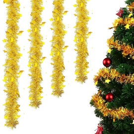 shallyong Tinsel Christmas Tree, Pack of 6 Christmas Garland, 2 m, Tinsel Garland, Gold, Christmas Tree Decoration Garland, Tinsel Garland Christmas, for Party Hanging Decorations