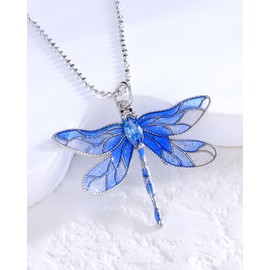 HUAIYU Colorful Drip Glue Dragonfly Necklace - Sterling Silver Amber Drip Glue Wings Dragonfly Pendant, Designed with Zircon Accents, Suitable for Women's Daily Holiday Jewelry Gift (blue)