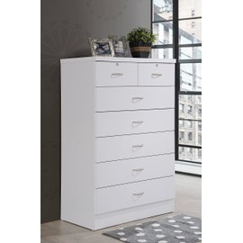 HODEDAH 7 Drawer Wood Dresser for Bedroom, 31.5 inch Wide Chest of Drawers, with 2 Locks on the Top Drawers, Storage Organization Unit for Clothing, White
