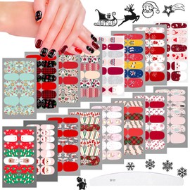 JERCLITY 16 Sheets Christmas Nail Polish Strips Full Nail Wraps for Women Christmas Nail Art Santa Claus Christmas Tree Nail Polish Wraps with Nail File