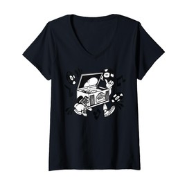 Womens Cartoon Character With Treasure Chest Fun Design For Kids V-Neck T-Shirt