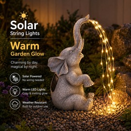 Solar Elephant Garden Statue with LED String Lights – Resin Outdoor Decor for Patio, Yard, Lawn & Gift Giving