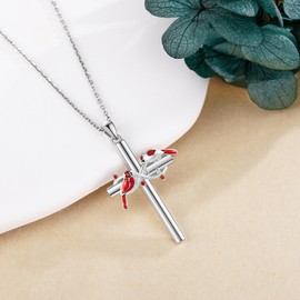 VENACOLY Cardinal Necklace Sterling Silver Red Cardinal Cross Pendant Bird Valentines Day Jewellery for Women Mom
