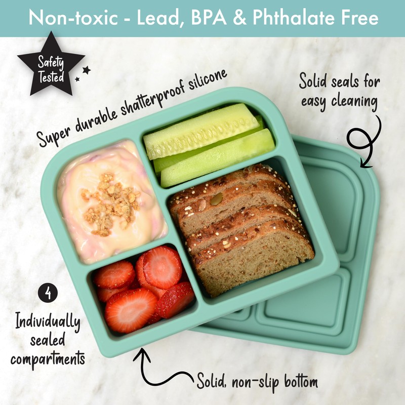 PrimaStella Snacktainer Silicone Bento Box - Leak-Proof Lunch Box for