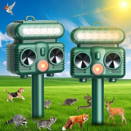 Solar Ultrasonic Animal Repellent Cat Repellent Outdoor Solar Animal Repeller with Motion Detection&Flashing Light,Deer Deterrent Device to Repel Dog Squirrel Rabbit Raccoon Skunk Repellent for Yard