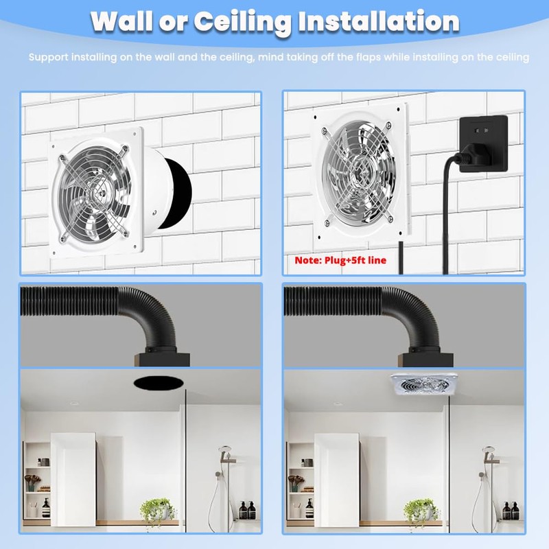 RLOZUI 6 inch Exhaust Fan, 382CFM Wall Mounted Vent Fans,