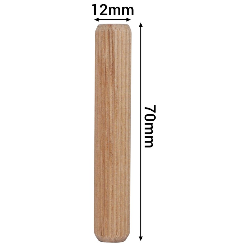 SKIR'CO (Pack of 10) Wooden Dowels 12x70mm Grooved Wood Dowels