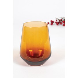 RAKLE Stemless Wine Glasses Set of 4, 14.3oz Modern Colored Drinking Tumblers for Red White Rose Wine and Cocktails, LeadFree Durable Dishwasher Safe Glassware, Amber Gradient