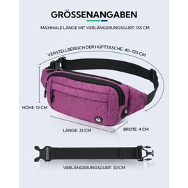 WATERFLY Bum Bag Waist Bag Men Women: Small Belt Bag Sport Bum Hip Bag Men Women Waist Fanny Pack with Extension Strap for Travel Hiking Dog Training Outdoor Purple, purple, S, money belt