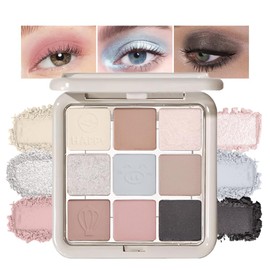 9 Color Matte and Shimmer Eyeshadow Palette, Velvety Matte Finish, Gray blue Light pink and Light Brown Neutral Eye Shadows, Highly Pigmented Long Lasting and Waterproof Professional Makeup Palette