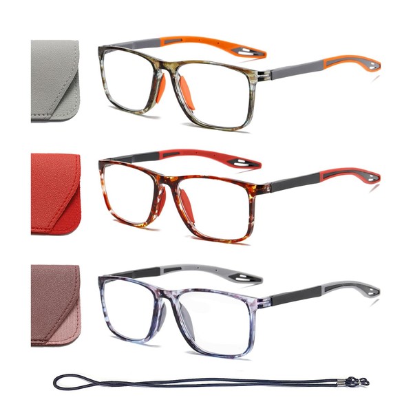 Hubeye 3 Pairs TR90 Sports Anti Blue Glasses for Men