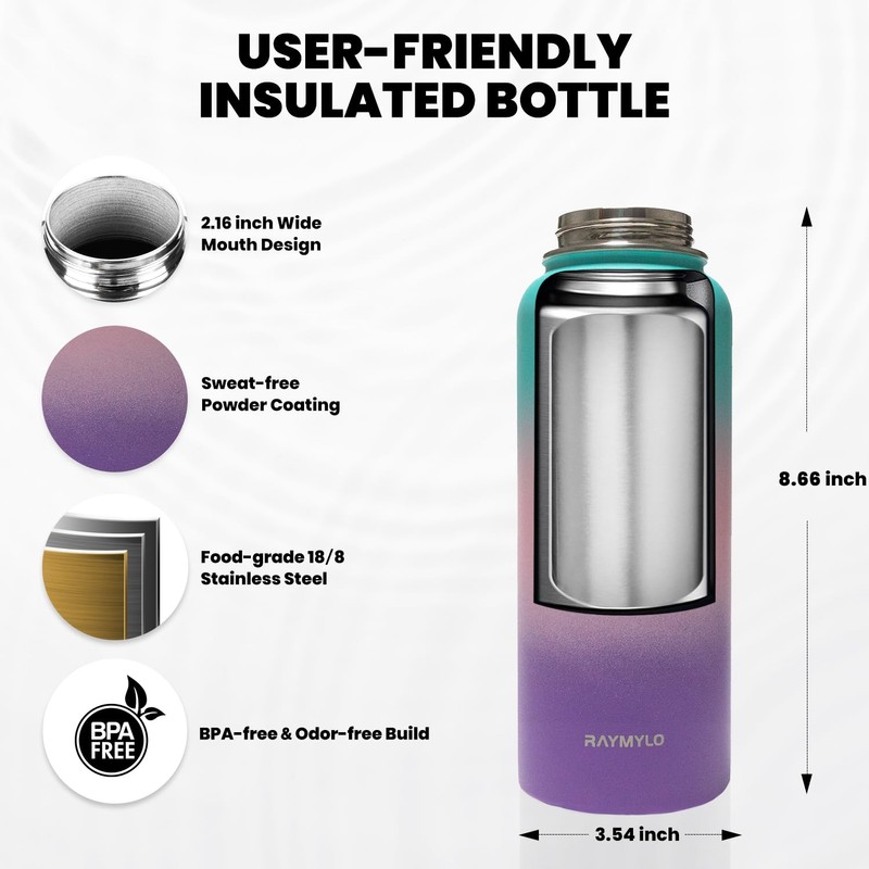 RAYMYLO Insulated Water Bottle 32 oz, Triple Wall Vacuum Stainless