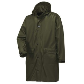 Helly-Hansen Impertech Long Raincoat for Men - Storm-Flap Waterproof Jacket - Packable Hood Rain Gear - Hiking Jacket Men - 770 Green Brown - Large