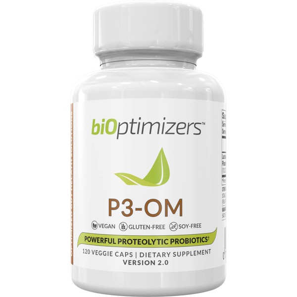 P3-OM - Proteolytic Probiotic and Prebiotic Supplement - Contains Lactobacillus Plantarum OM - Can Provide Immune Support - May Help Improve Gut Health to Help with Bloating and Gas, 120 Capsules