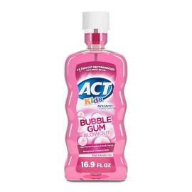 ACT Kids Bubble Gum Fluoride Mouthwash, Alcohol-Free, 16.9 oz.