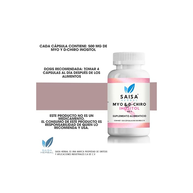 Myo Chiro Inositol 120 Cápsulas 500 Saisa Herbal