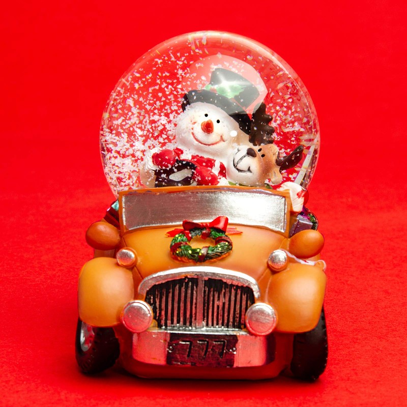 SIKORA SK16 Medium Glass Decorative Snow Globe Snowman with Elk