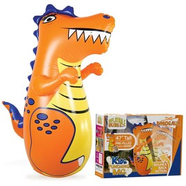 INFLATABLE DUDES Dinosaur -Kids Punching Bag | Already Filled with Sand| Bop Bag | Inflatable Punching Toy | Punching Bag for Kids | Bounce-Back Action! | Indoor Outdoor - Party Games - Color: Orange T-Rex | Pre-filled with Sand