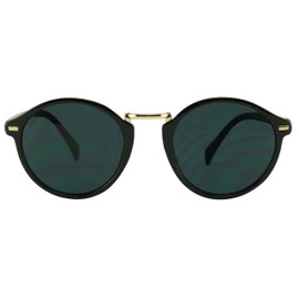 ShadyVEU Small Slim Round Gold Accents Fashion Retro Hipster Sunglasses (Black Frame/Smoke Lens)