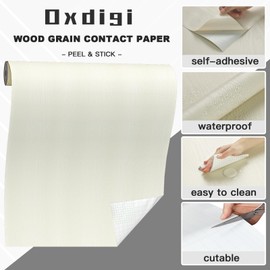 Oxdigi Cream White Wood Contact Paper - 23.6 x 196 Inches - Self-Adhesive, Removable and Waterproof - Ideal Peel and Stick Wallpaper for Cabinet, Countertop, Desktop, Rental Property, Kitchen