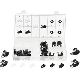 Swordfish 32270 - Nylon Cable Clamp and Rubber Cushioned Stainless Steel R Type Cable Clamp Assortment Kit, 90 Pieces, Size from 1/8" to 7/16"