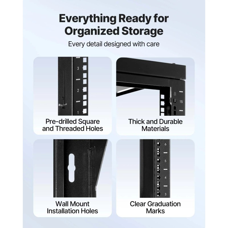 15U Wall Mount Network Cabinet 19-Inch Carbon Steel Open Frame
