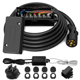 7 Pin Trailer Wiring Harness Kit 8FT, 7 Way Trailer Plug with Waterproof Junction Box ＆ 12V Breakaway Switch，Heavy Duty 7 Way Trailer Wire Cable Connection for RV Camper Caravan