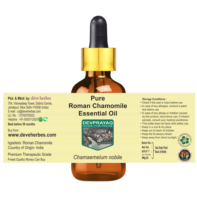 Devprayag Pure Roman Chamomile Essential Oil (Chamaemelum nobile) with Glass