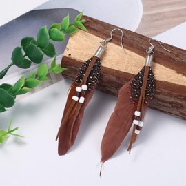 Pack of 3 Hippie Jewellery, Feather Headpiece, 60s 70s 80s Clothing Women, Vintage Boho Hippie Jewellery with Headband Necklace, 2 Earrings, Tribal Headpiece in Native American Style, High-quality PU