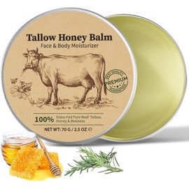 WLCTJIAYOU Beef Tallow for Skin (2.5oz), Tallow and Honey Balm, 100% Grass-Fed Tallow Moisturizer with Beeswax & Honey, Face & Body Cream for Dry Skin