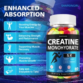 SHAPEINGIRL Creatine Monohydrate Gummies - Clean Creatine for Women Men for Muscle Strength, Improving Endurance & Post Workout Recovery - Creatine Supplement Mixed Fruit Flavors (160 Gummies)