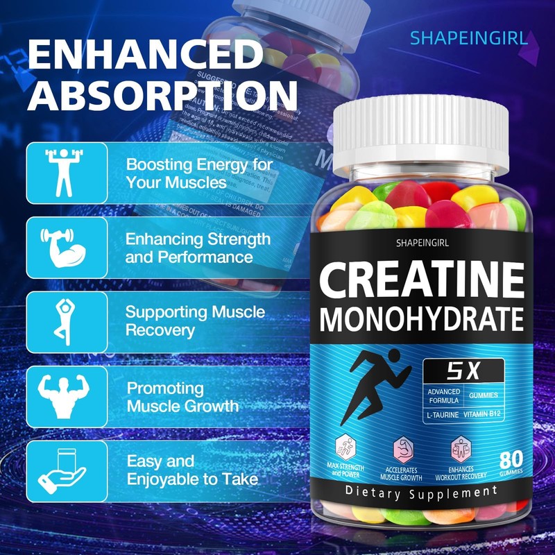 SHAPEINGIRL Creatine Monohydrate Gummies - Clean Creatine for Women Men