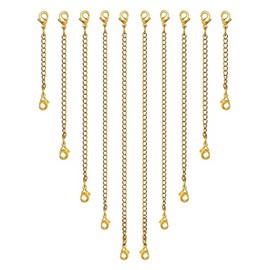 Chain Extensions, Pack of 10 Extension Chain, Necklace Extension, Stainless Steel Extension Chain, Jewellery Accessories, Suitable for Women's Jewellery (Gold)