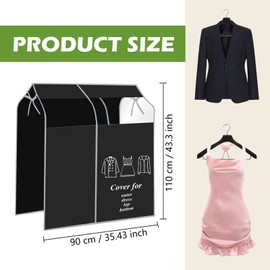 Dust Protection Clothes Cover, Breathable 90 x 110 cm, Thick Garment Bag, Long, Dustproof Protection Against Moisture, Clothes Stand, Transparent Window with Velcro Fastener (Black)