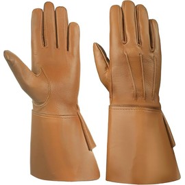 Daskz Leathers Men's Long Cuff Gauntlets Gloves Piper Drummer Band Gloves (Light Brown, L)