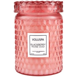 Voluspa Blackberry Rose Oud Candle | Large Glass Jar Candle with Lid | 18 Ounces | 100 Hour Burn Time | All Natural Wicks and Coconut Wax for Clean Burning | Vegan | Hand-poured in the USA | Non-toxic