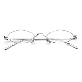 COASION Vintage Small Oval Aesthetic Sunglasses Retro for Women Men Hippie Cool Metal Frame Sun Glasses (Silver Frame/Clear Lens)