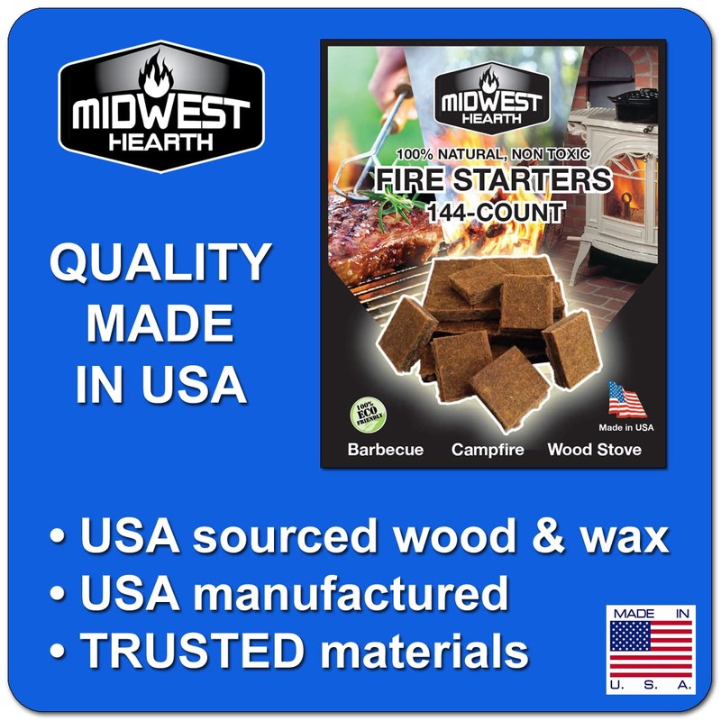 Midwest Hearth Fire Starter Squares Quick-Light (144-count) Made in USA