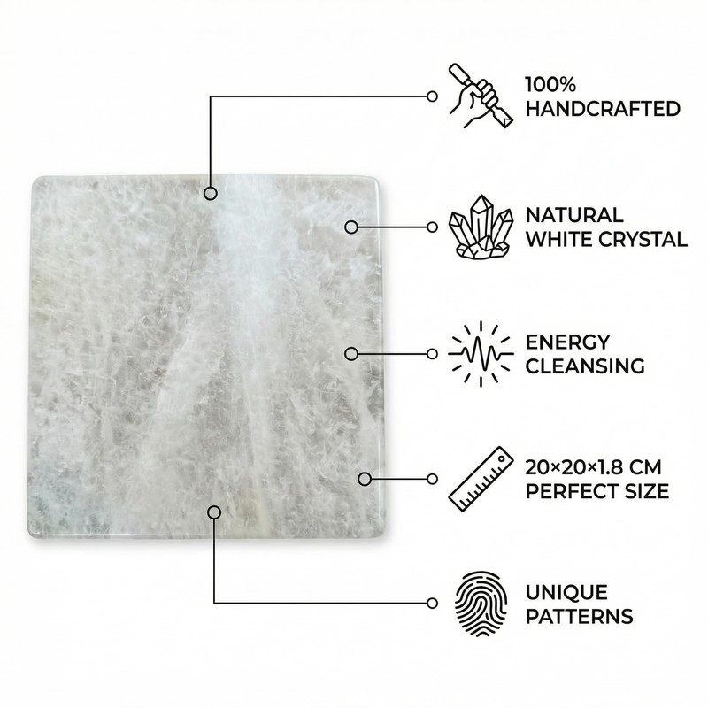 Natural White Quartz Cutting Board, 7.9" x 7.9" x 0.7"