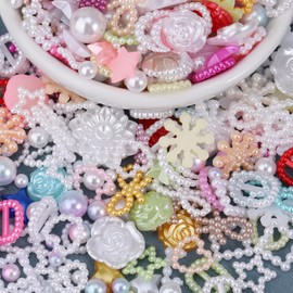 3D Multi Shapes Nail Charms for Acrylic Nails, Colorful Mixed Style Bow Stars Heart Flower and Flatback Pearls Charms for Nail Accessories DIY Nail Decoration