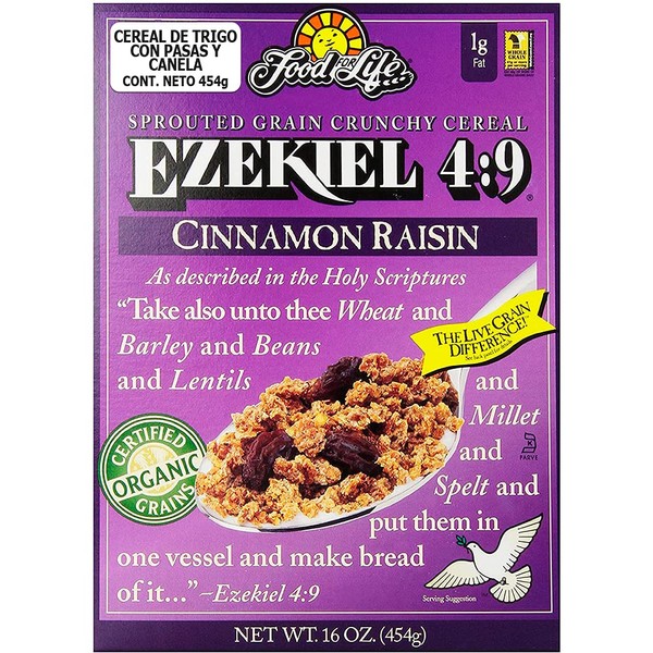 Food For Life Ezekiel 4:9 Organic Sprouted Grain Cereal, Cinnamon Raisin, 16 Ounce (Pack of 6)