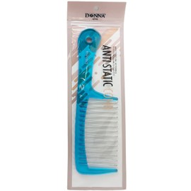 DONNA Anti-Static Detangling Comb – Wide Tooth Metal Pin Hair Comb for Thick, Curly, or Natural Hair – Anti-Frizz, Durable Grip Handle (BLUE)