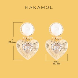 Simulated Pearl Door Knocker Earring With Bezel Set White Cubic Zirconia Heart Drop - Choice of Colors, Metal, No Gemstone