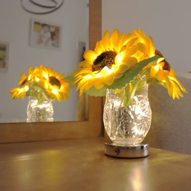 Siluyado Sunflower Crystal Lamp, Sunflower Gifts for Women, Artificial Flowers Table Lamp, Sunflower Decor Flower Lamp with Glass Vase, Rechargeable Night Light for Bedroom Home Decor-A