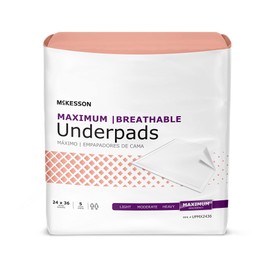 McKesson Maximum Breathable Underpads, Incontinence, Maximum Absorbency, 24 in x 36 in, 70 Count