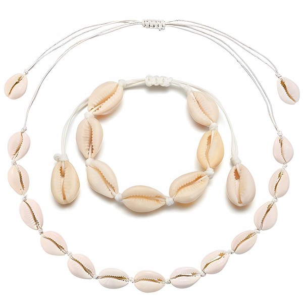 XBFOCNH Shell Necklace Bracelet Set, 2 Pieces Shell Necklace, Natural
