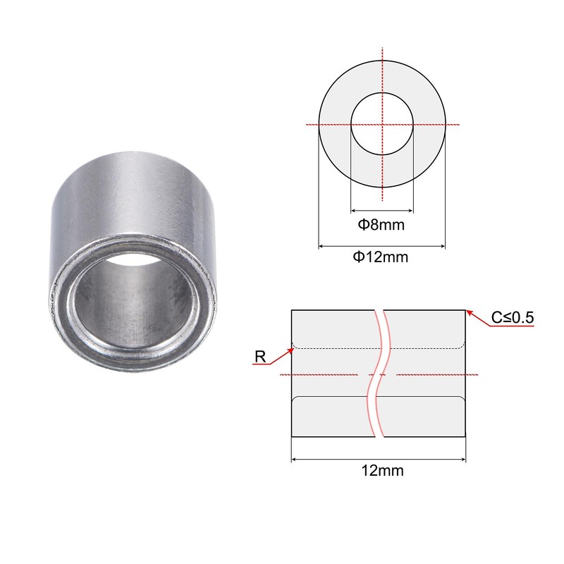 sourcing map Sleeve Bearings 8mm Bore 12mm OD 12mm Length