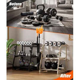 EOAT 3-Tier Dumbbell Rack Stand Only - 700LB Heavy Duty Weight Storage Organizer with Thickened Steel Tube, Adjustable Weight Stand for Dumbbells, Barbells, Kettlebells, Black/Beige